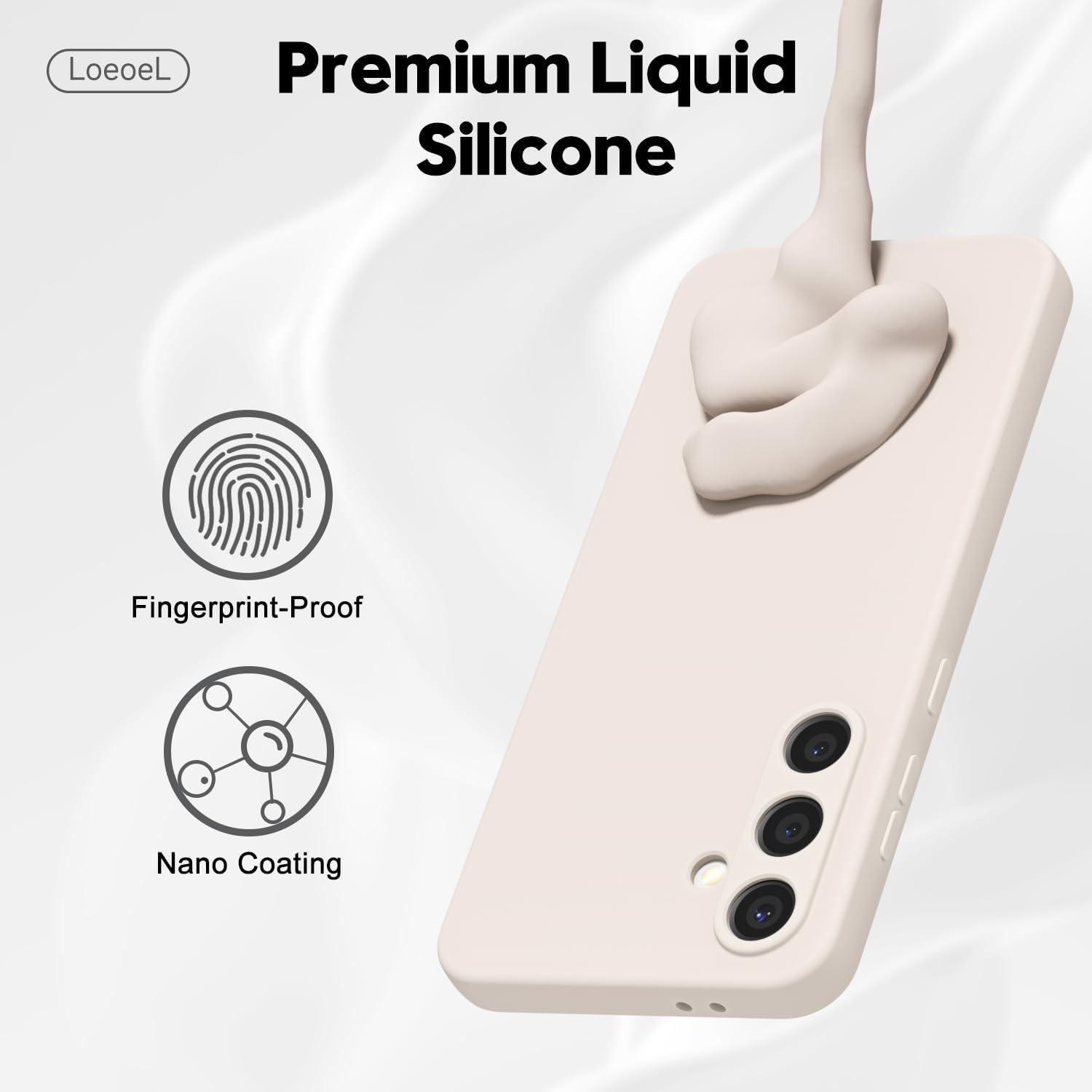 LoeoeL Funda de silicona para Samsung Galaxy S25, ultrafina, minimalista, de goma suave, mate, para mujeres y hombres, bonita funda protectora estética femenina con cubierta de cámara, piedra beige