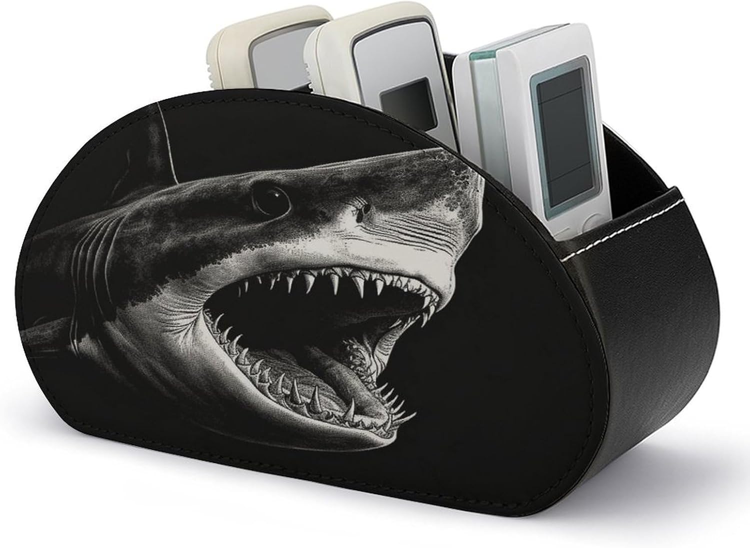 Black Shark PU Leather Remote Control Holder with 5 Compartments
