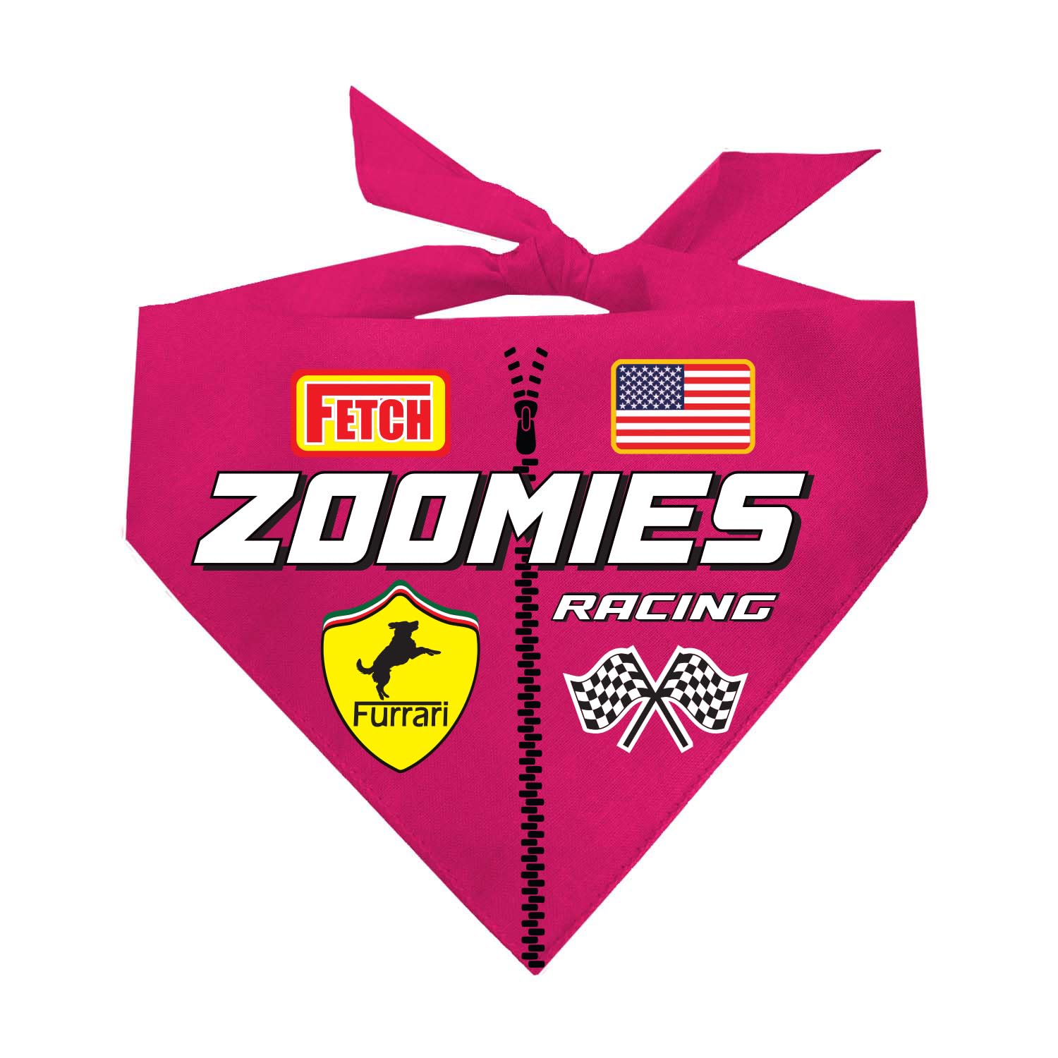 Bandana para perro Pit Crew Zoomies de algodón rosa con diseño de bandera a cuadros