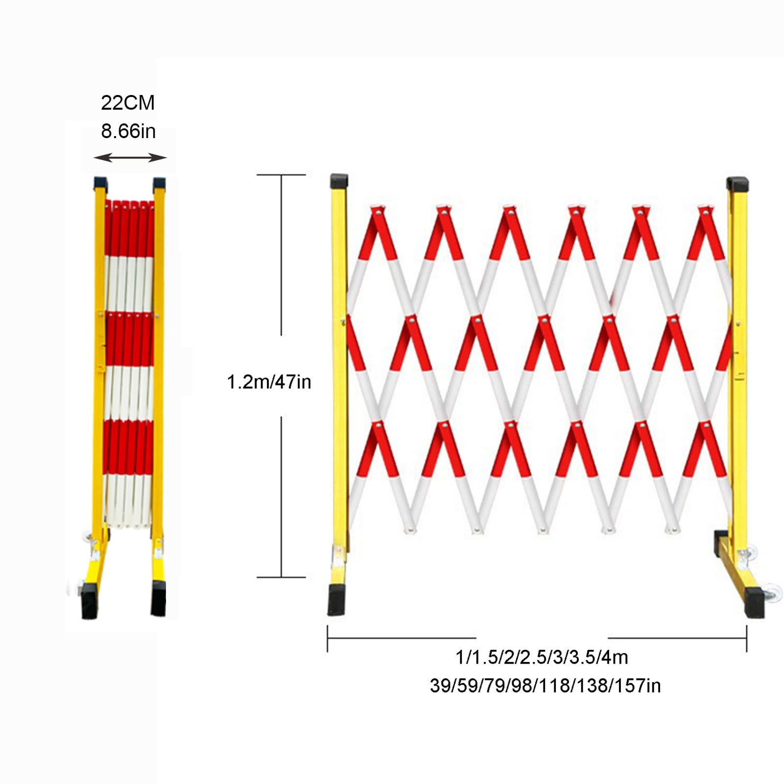 Puerta de control de tráfico extensible portátil con ruedas, plegable, Securi Bcade, retráctil, diseño de tijera, color rojo, 47 x 197 pulgadas.