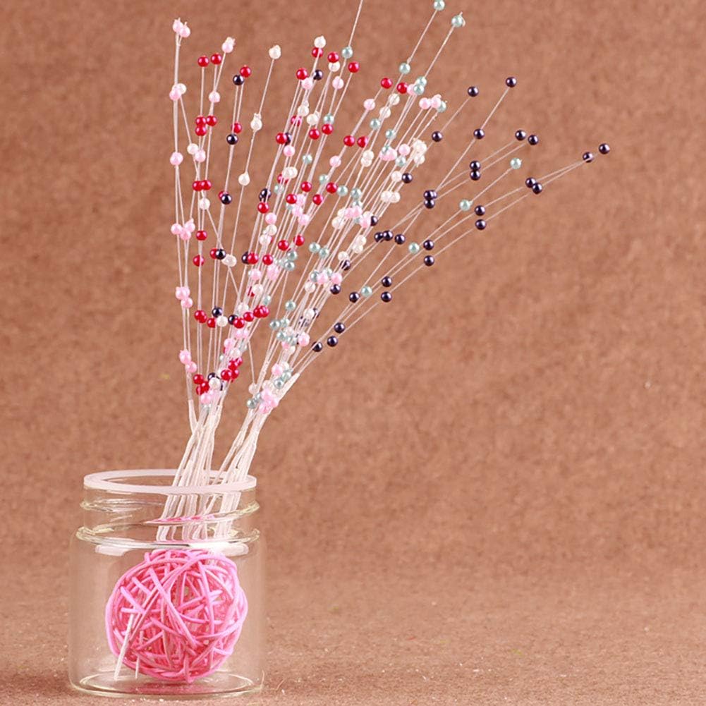 Fodattm 100 Stems Imitation Pearl Sticks Beaded String for Crafts Spray Beads Wire Stems DIY Accessories Christmas Garland Wedding Bridal Flower Bouquet Party Table Decor (Blue)