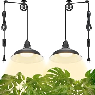 MYSWEETY Hanging Grow Light, Full Spectrum Hanging Plant Lights for Indoor, Vintage Decorative Grow Lights with 16.4FT Power Cord, Plug in Pendant Light with Adjustable Pulley for Plants, Flowers (2)