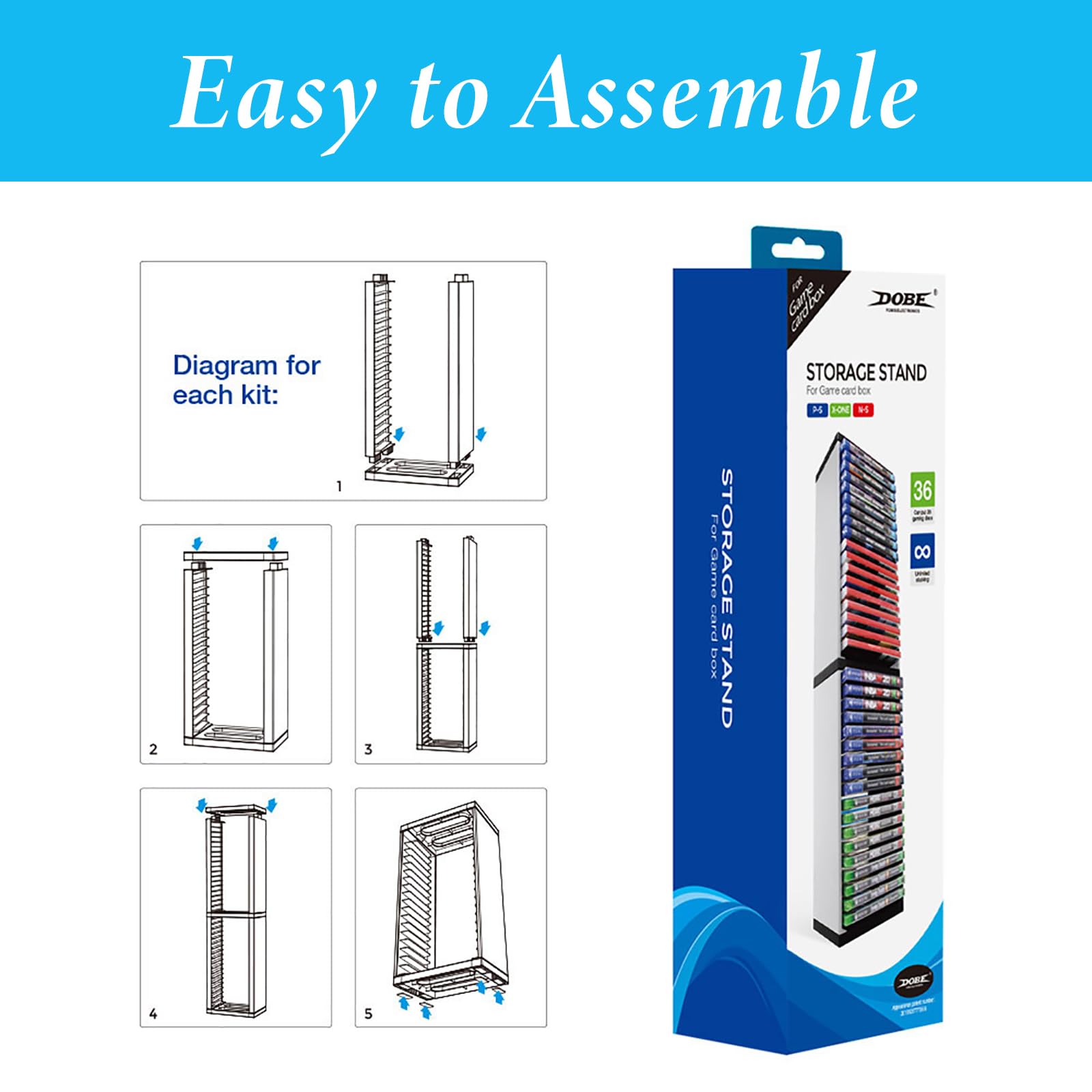 Scaffale portaoggetti per dischi di videogioco, organizer per PS5, supporto per 36 dischi, DVD rack, multiuso, con slot compatto