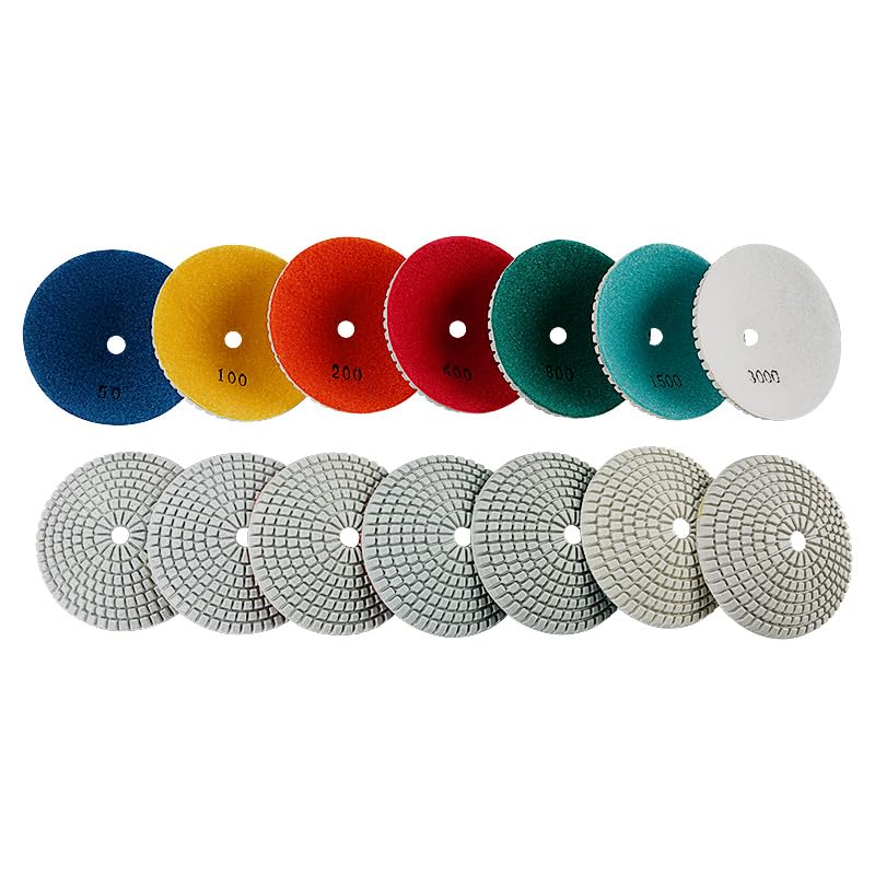 LOZLIN 8-Piece 5/8-11 Thread Curved Diamond Polishing Pad Set with Backer Discs for Marble Granite Stone Care (Convex Bowl Shape)