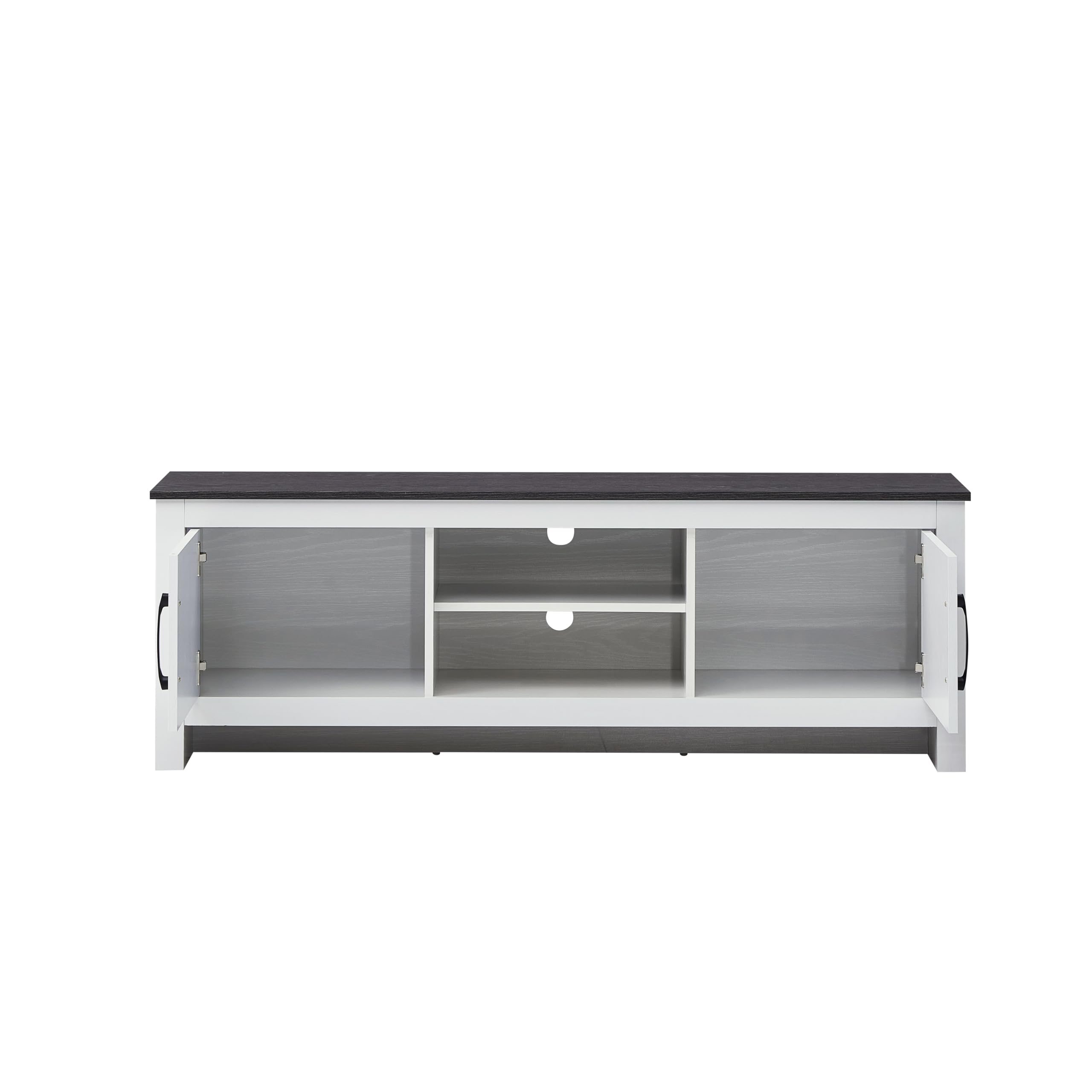 KOMFOTTEU Mobile TV basso per TV fino a 65 pollici, supporto per TV con 2 armadi e 2 ripiani aperti, mobile TV per soggiorno, sala da pranzo, camera da letto (bianco + marrone)