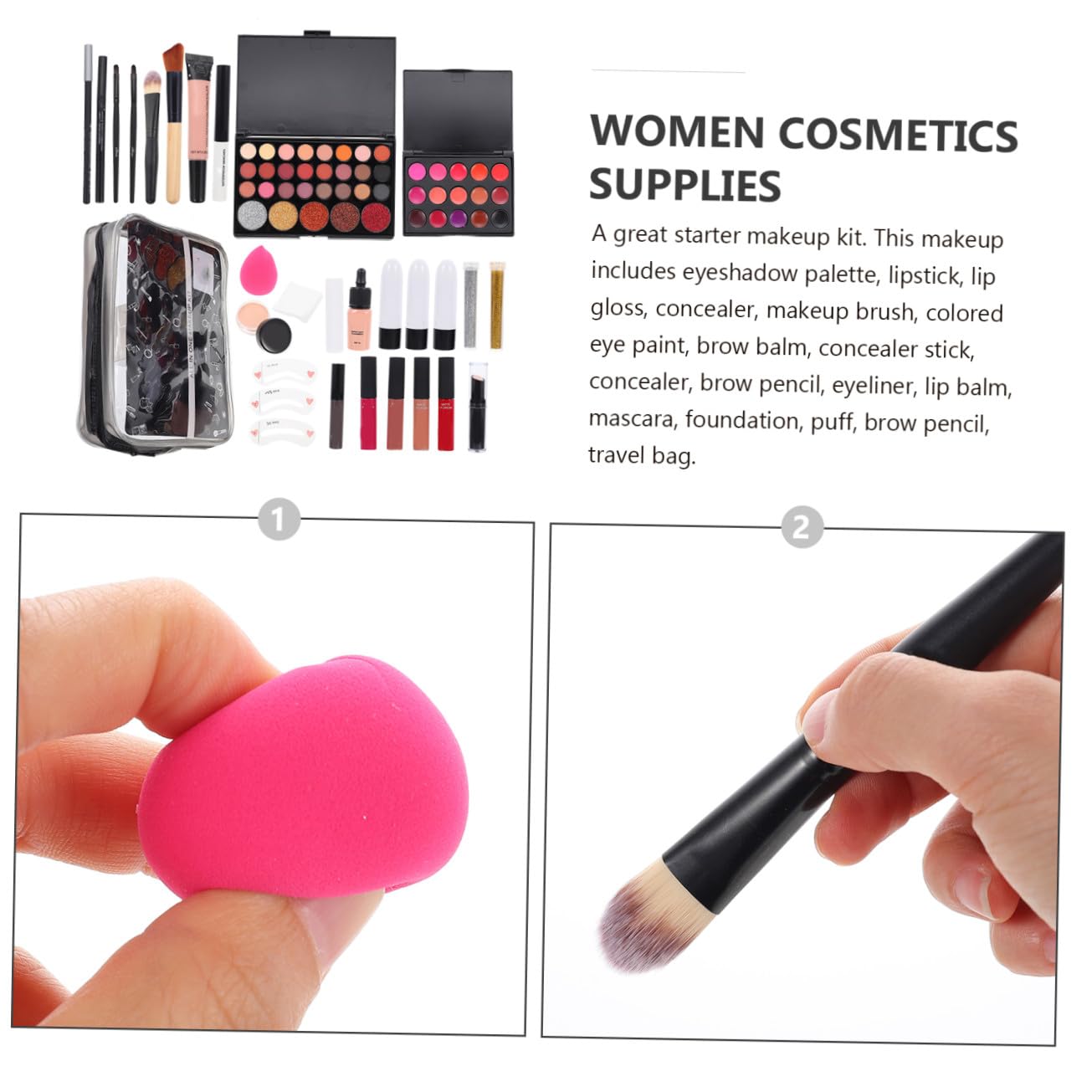 Kit de Maquillaje para Mujer Completo con Brochas Duraderas Paleta de Sombras Corrector y Lápiz Labial Set Portátil para Viaje y Diario