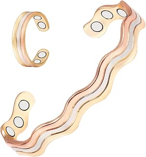 EnerMagiX Copper Bracelet Ring for Women for Arthritis and Joints, Tricolor Gold Pure Copper Magnetic Therapy Bracelet Ring Suit, 3500 Gauss Magnet