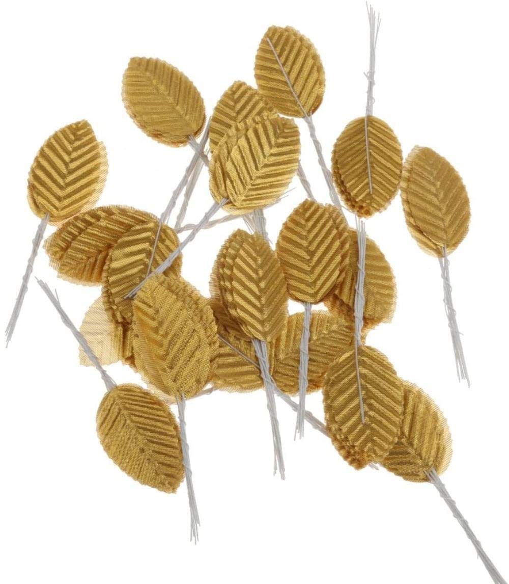 Feuilles de rose en soie artificielle dorée 11cm pour bouquet mariée et bricolage floral