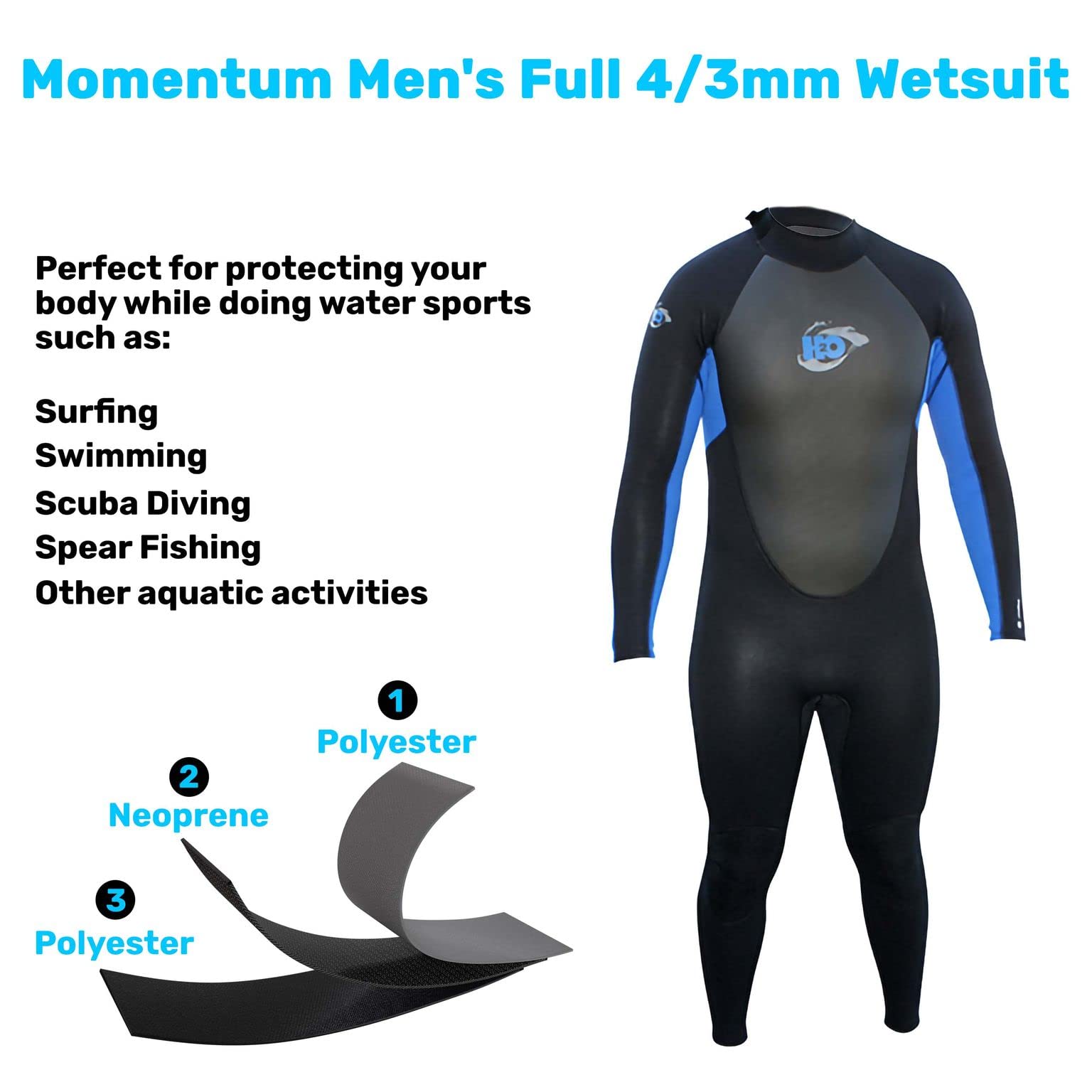 Amazon.com: H2Odyssey Momentum 4/3mm Wetsuit for Men - Multi Sport