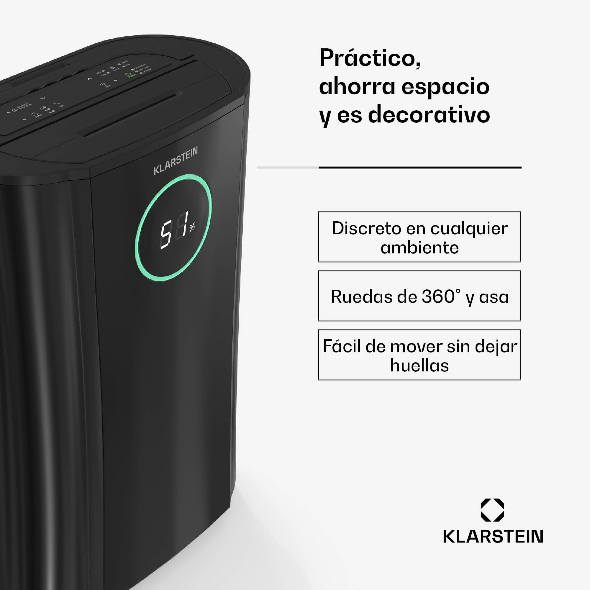 Klarstein DryFy ProConnect 24L Deshumidificador Smart, Wi-Fi, Silencioso, Bajo Consumo, Temporizador 24h, Filtro HEPA, Control de Humedad, Portátil para Hogar/Oficina, Habitaciones hasta 36m², Negro