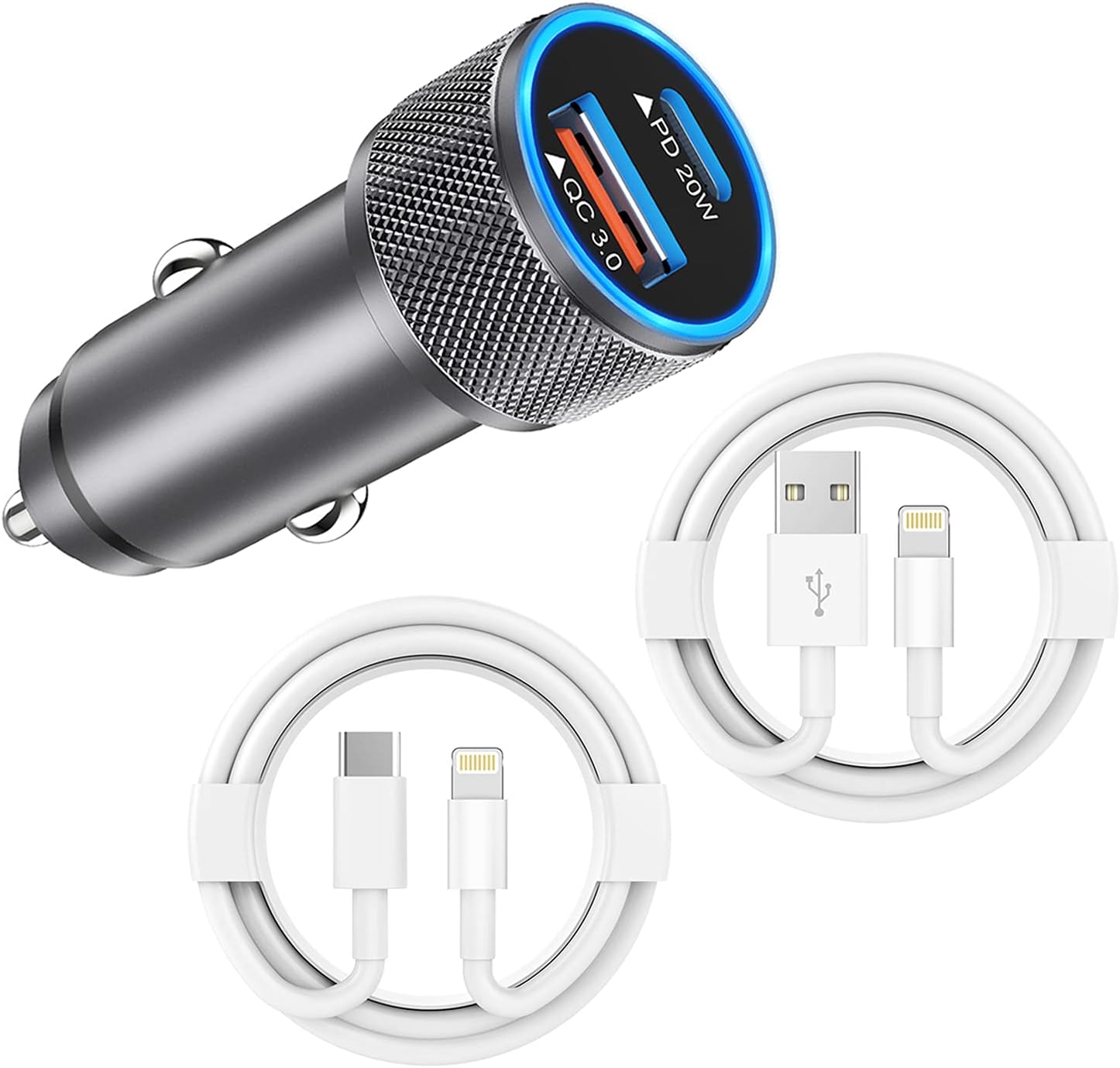 iPhone Car Charger,USB C Fast Car Charger[Apple MFi Certified] Apple Car Charging 38W Dual Port CarCharger Cigarette Lighter Adapter 2x3ft PD&QC 3.0 Lightning Cable for iPhone 14/13/12 Pro/11/Airpods