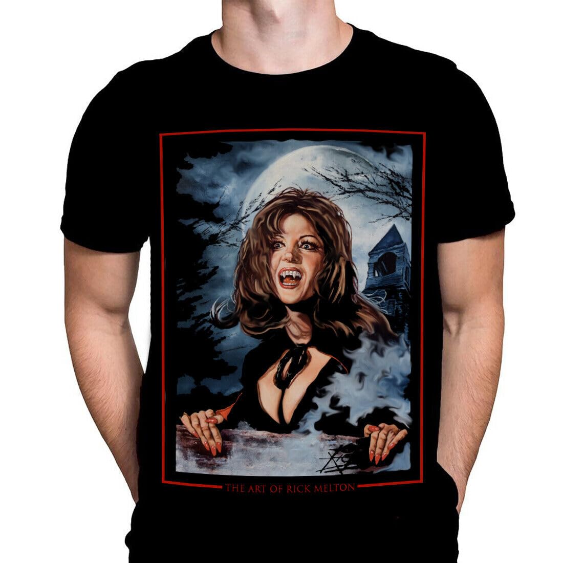 Ur Anmei Men's Black Ingrid Pitt Vampire Lovers - 70'S Horror Movie T-Shirt - Art By Rick Melton S