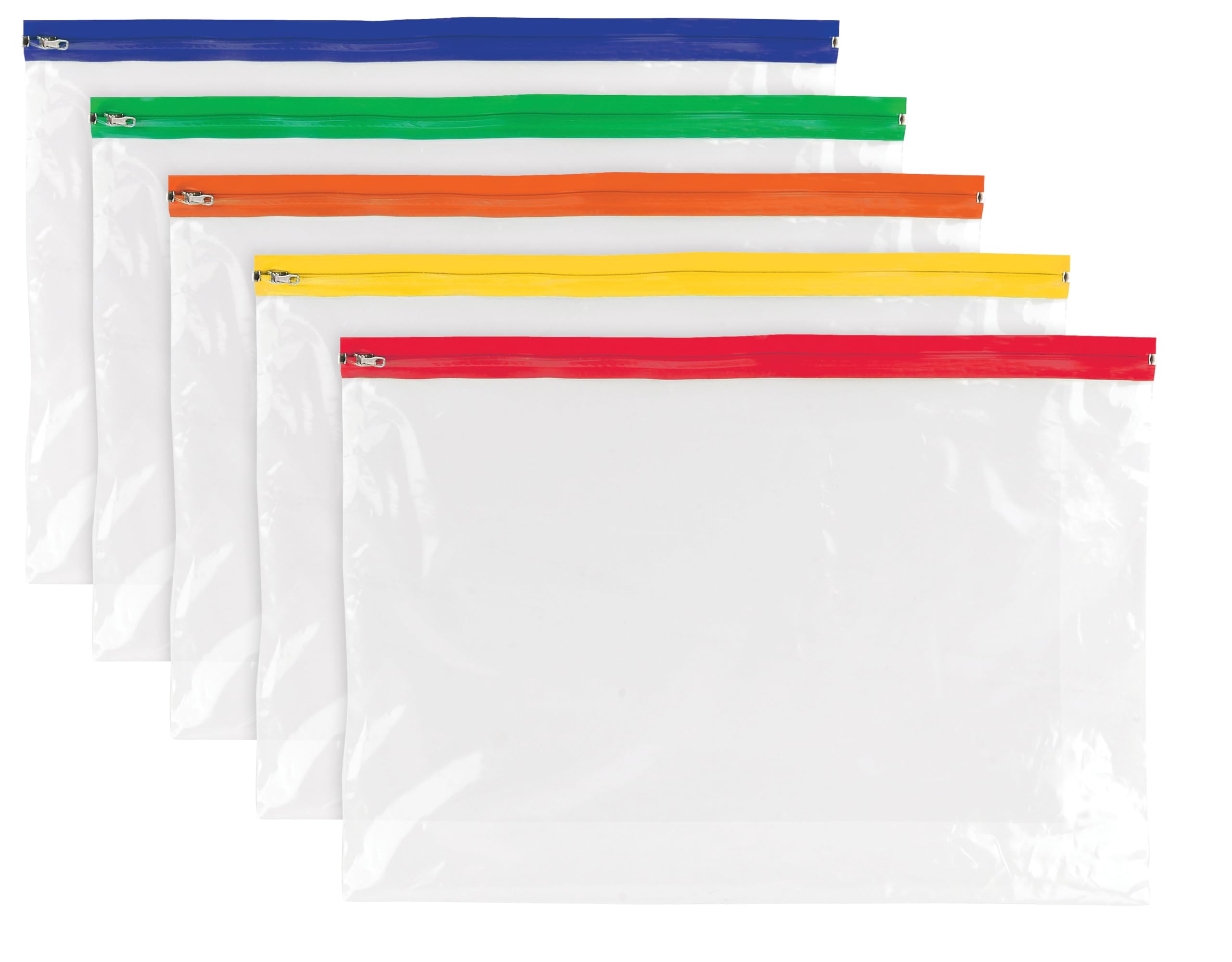 A3 Clear Plastic Zippy Bags Wallet Folders - 10 Pack - Assorted Colours - Waterproof Heavy Duty Storage Zip Bags Document Pouches Wallets Files