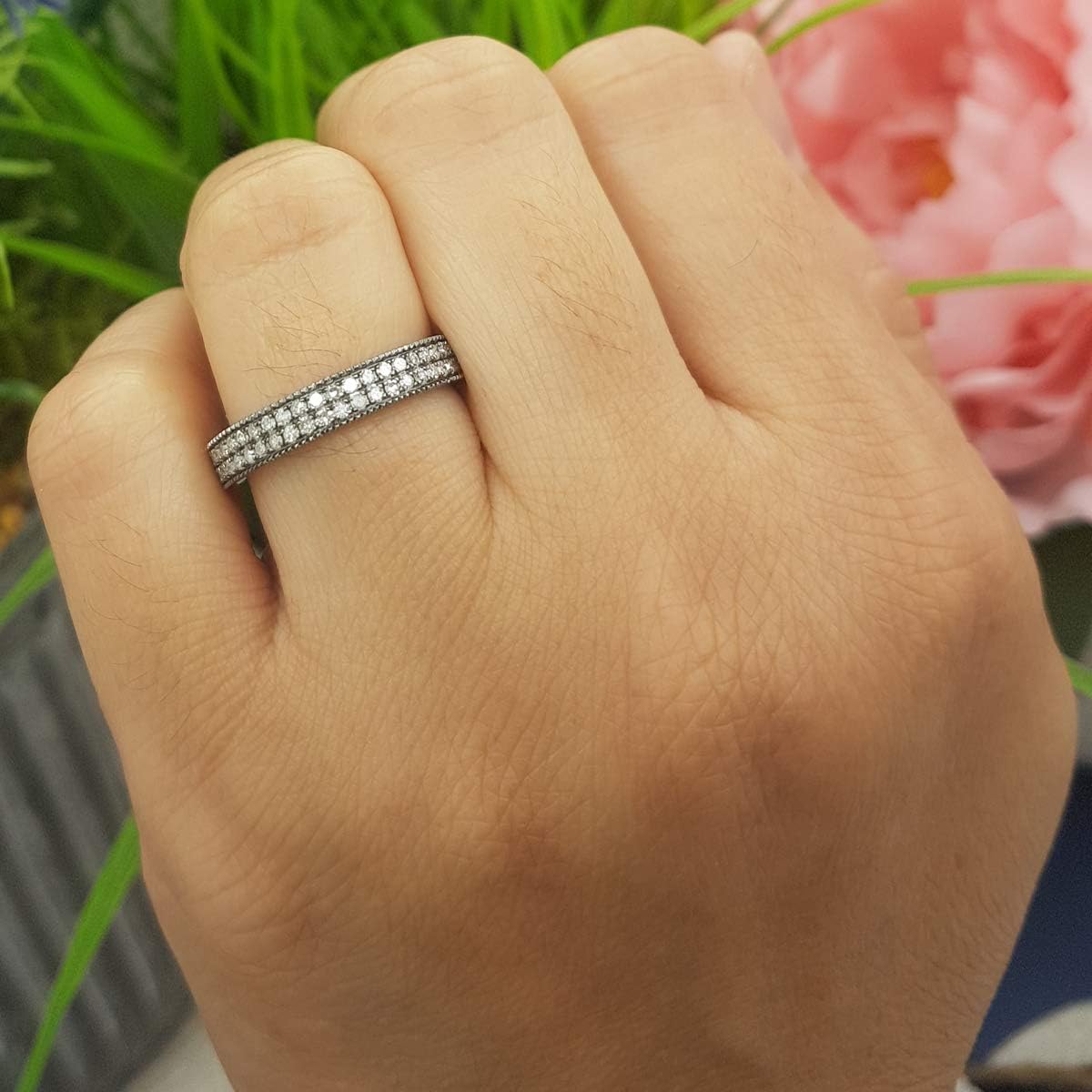 Dazzlingrock Collection 0.33 Ctw 10k Solid Gold Black Rhodium Plated Round Diamond Womens Anniversary Band Wedding Ring 1/
