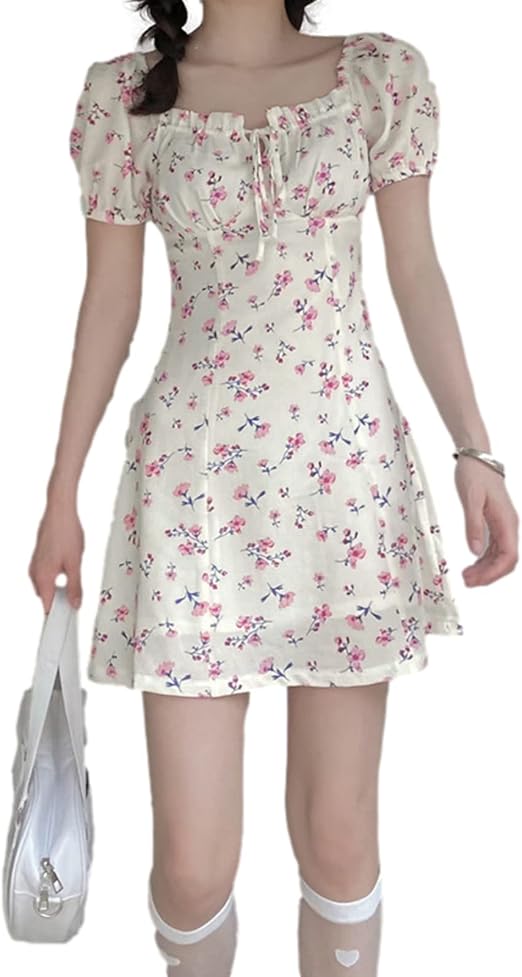 Amazon.com: LZZSWDT Y2k Aesthetic - Vestido elegante de manga corta con  estampado floral para mujer, estilo coreano, ropa de calle con volantes,  Blanco, L : Ropa, Zapatos y Joyería