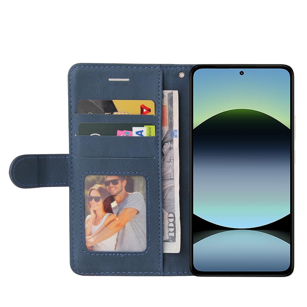 Coque Portefeuille Pour Xiaomi Redmi Note 14 4G - Cuir PU, Avec Fentes Cartes, Stand Et Verre Trempé Inclus | Bleu, Protection Complète