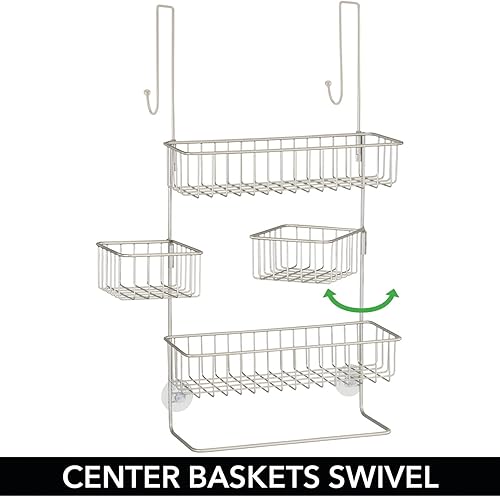 Miniatura 5 de mDesign Organizador de ducha de acero para colgar sobre la puerta, organizador de ducha colgante con 4 canastas, 2 ganchos, organizador colgante en