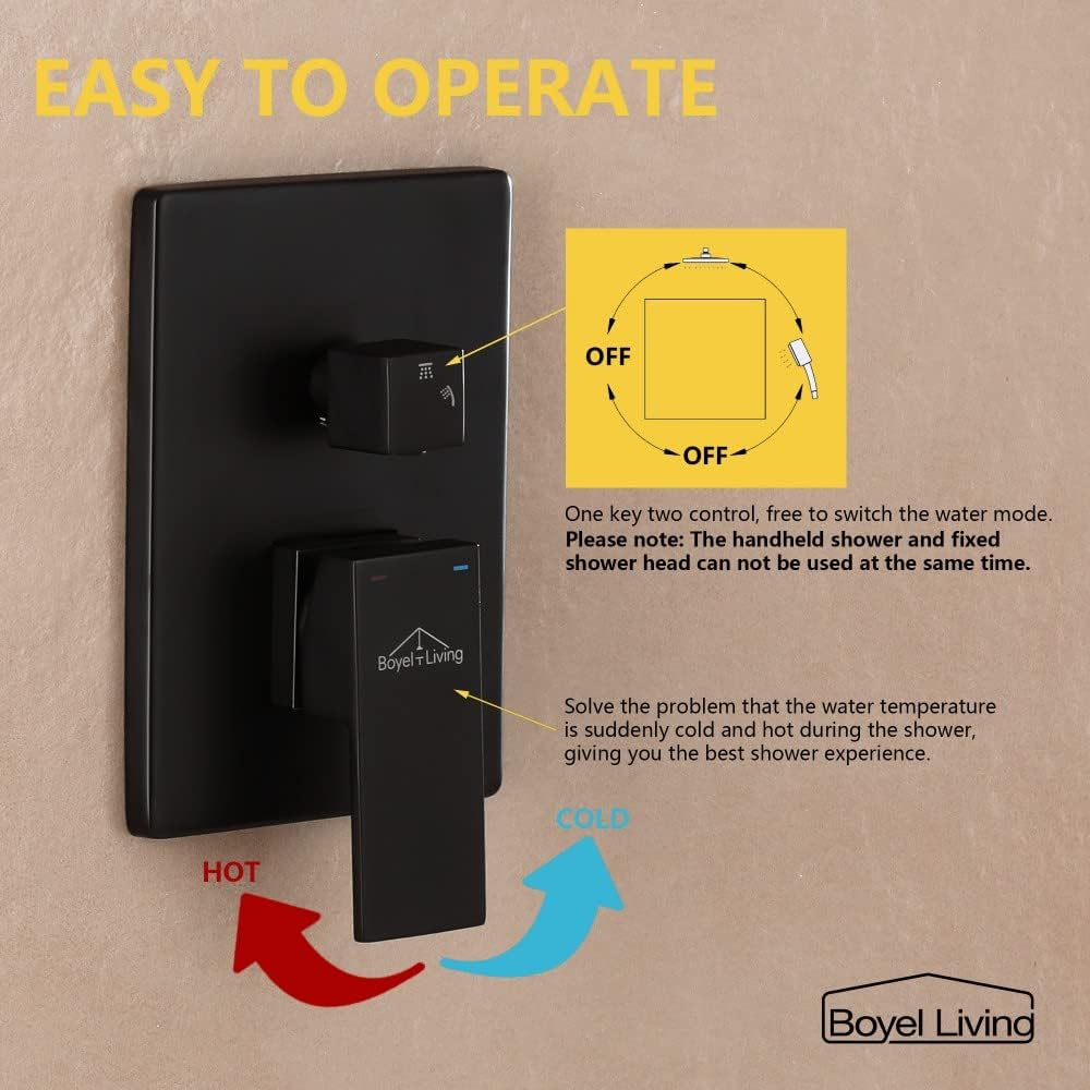 Boyel Living Bathroom Luxury Shower System Set 10 Inch Rainfall Shower Head System High Pressure Rainfall Shower Faucet in Matte Black Shower Head,Ceiling-mounted