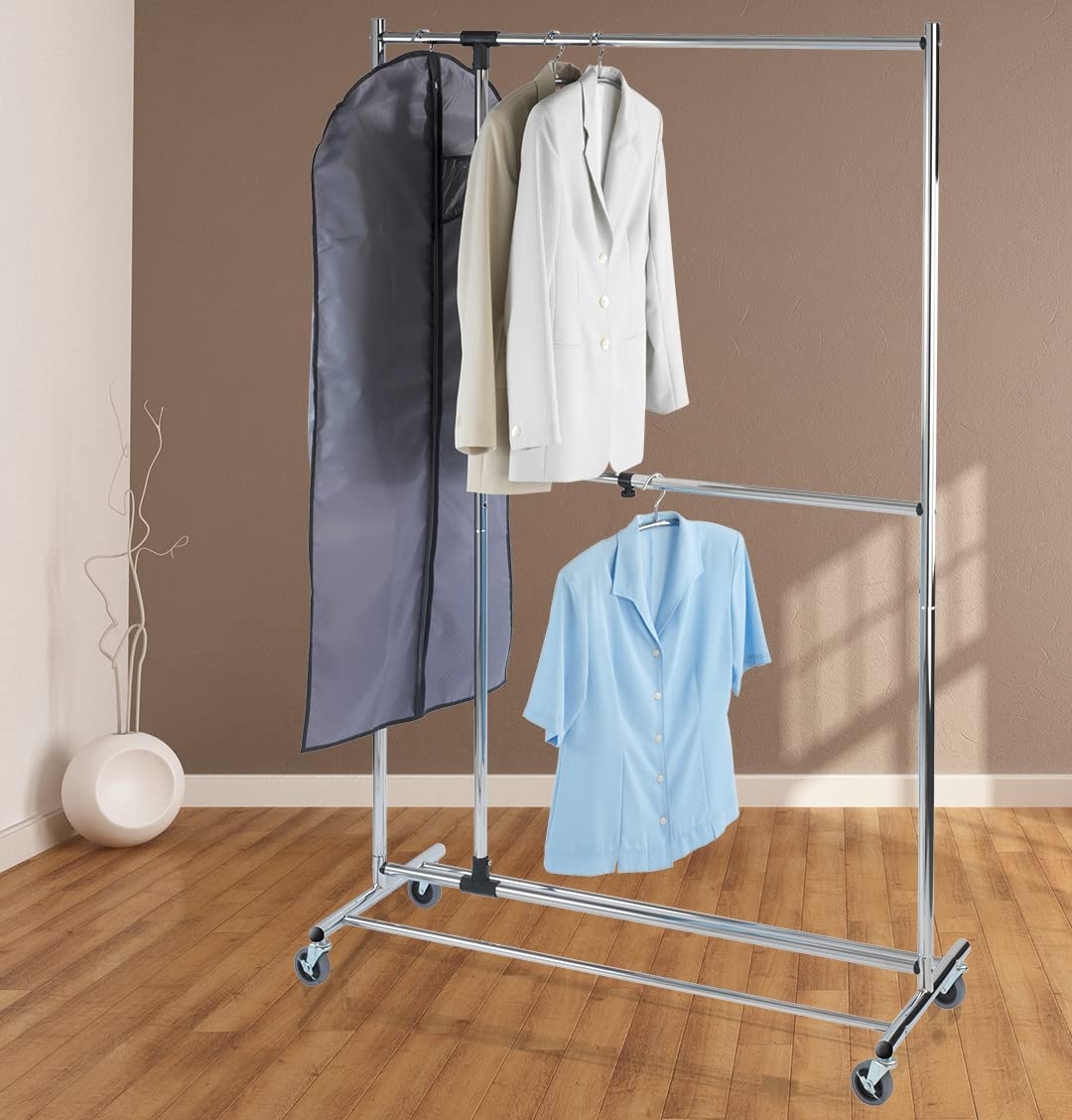 WENKO Profissimo Kledingrek, kapstok voor het opbergen van kleding, met wielen en verstelbare kledingstangen, verchroomd metaal, 116 x 188 x 49 cm