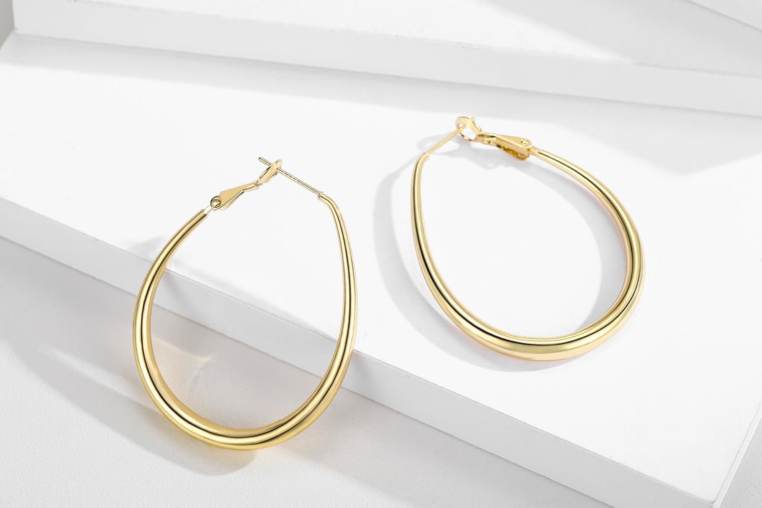 Lightweight Oval Hoop Earrings for Women - 14K Gold Plated, Rose Gold Plated and Sterling Silver Plated Large Oblong Hoop Earrings for Women Statement Jewelry Gift - Image 4