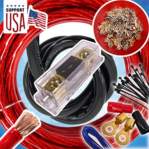 Tayte Audio360 USA 0 Gauge Car Amplifier Wiring Kit - 5000W Power, 1/0 Ga Red CCA Wire, 150A Fuse, Surface Mount, 12V DC