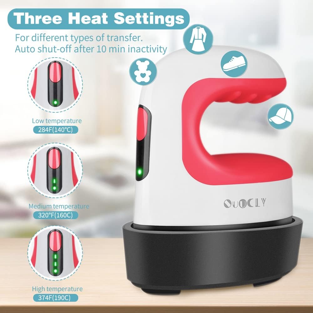 Mini Heat Press Machine, Mini Irons for Crafts,Portable Heat Press Easy for T-Shirts, Shoes, Hats and Small HTV Vinyl Projects Transfer(Red)