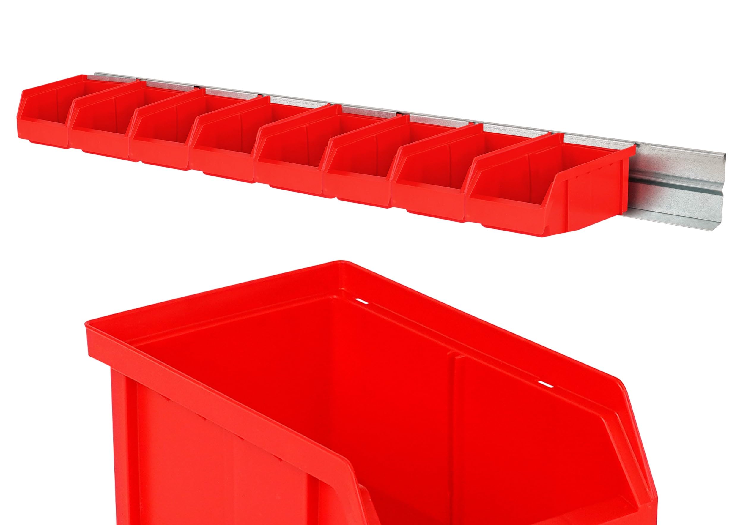 HMH Stapelboxen der Größe S 161x105x75mm für dein Kleinteilelager Sichtlagerkästen in 5 Farben Zubehör wie Deckel Trennsteg Etikett Wandschiene Sortierkisten (Wandschiene für 9 Boxen, 1 Stück)