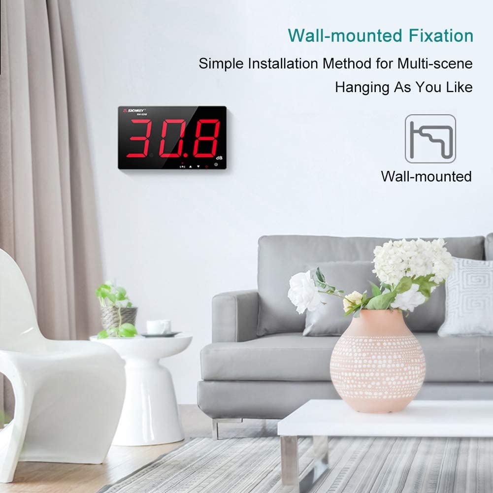 Medidor de Sonido Medidor de Ruido Decibelímetros Portátil Conservar Datos Automáticamente y Alarma, Digital Sound Level Meter con Pantalla LCD Rango de Medición 30db-130db