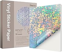 Vista 14 de Papel adhesivo de vinilo imprimible, 20 hojas de papel holográfico impermeable, etiquetas autoadhesivas, para manualidades, se seca rápidamente