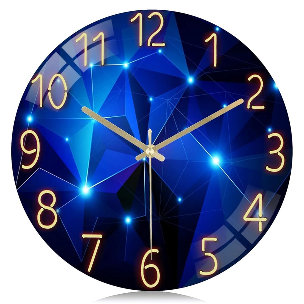 IJSDNVJNDX Battery Operated 12 Inch Blue Glass Wall Clock Decorative Silent Non-Ticking Analog Clock Cool Space Galaxy Design