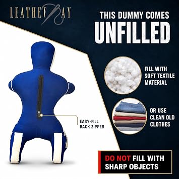 LEATHERAY MMA Martial Arts Brazilian Grappling Dummy Jiu Jitsu Punching Bag Sitting Position Blue-Unfilled Hands on Front