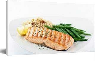 Healthy Salmon Dinner Canvas Wall Art Large Framed Prints Pictures Wall Decor Posters Painting Artwork for Living Room Bedroom Kitchen Bathroom 24x47