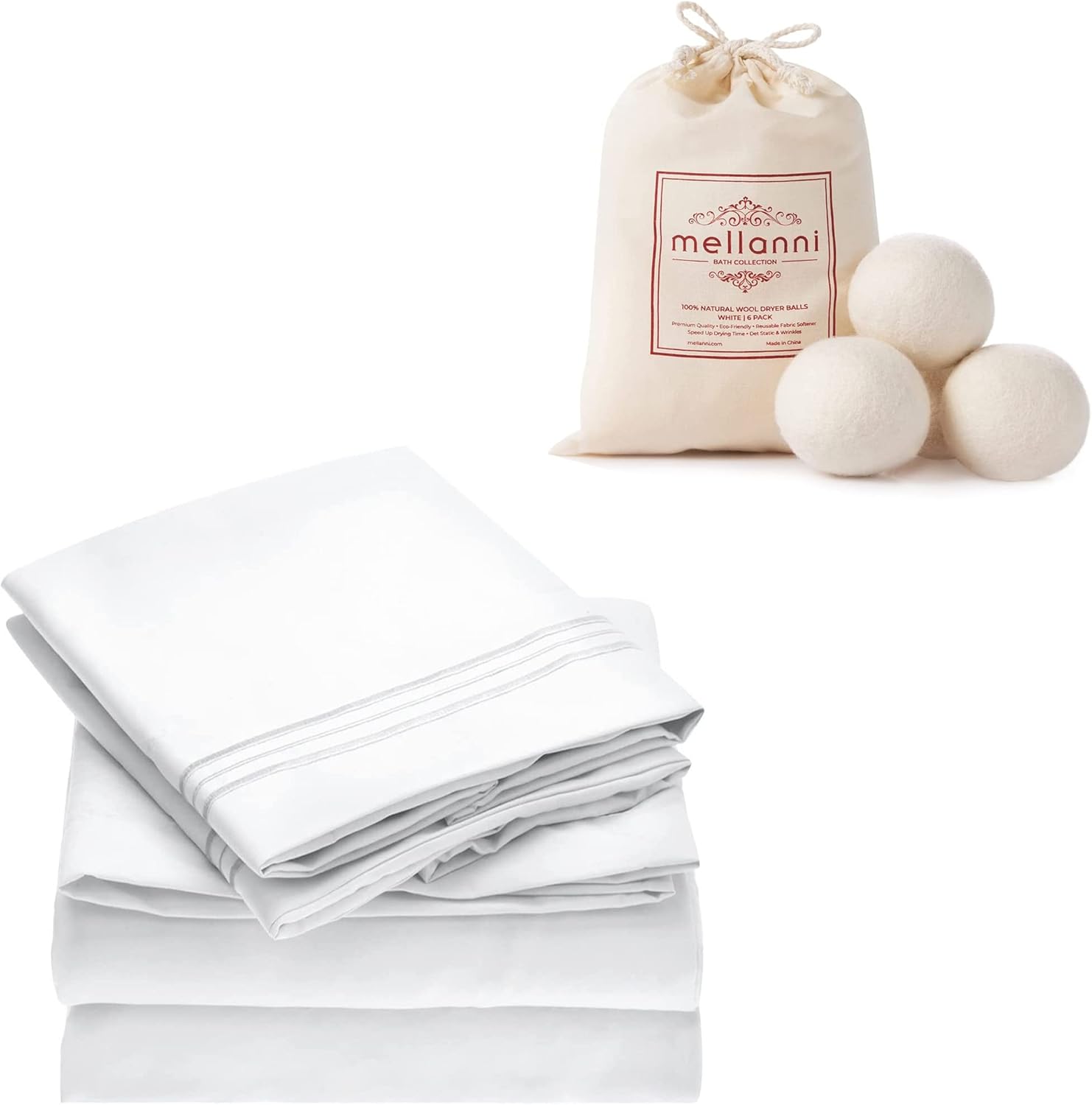 Mellanni Iconic Collection King White Bed Sheet Set + Wool