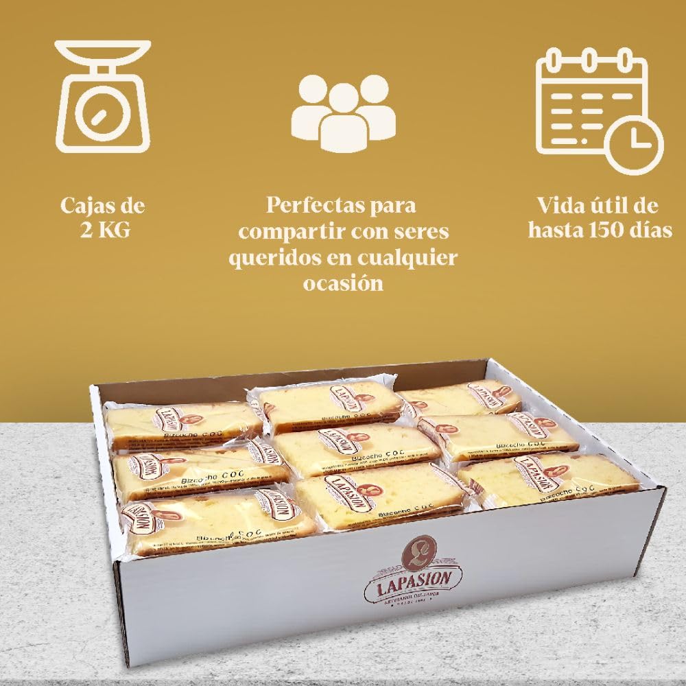 LAPASION - Bizcocho COC envuelto | Bizcochos Casero | Individual | Sobaos | Bollos caseras | Bollería | Ideales para Desayunos y Meriendas | 2 Kg