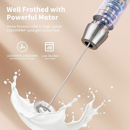 Miniatura 5 de Maestri House Espumador de Leche Recargable con 3 Cabezales, LunaFro AS Creador de Espuma Eléctrico de Mano Impermeable Desmontable Batidor de Acero