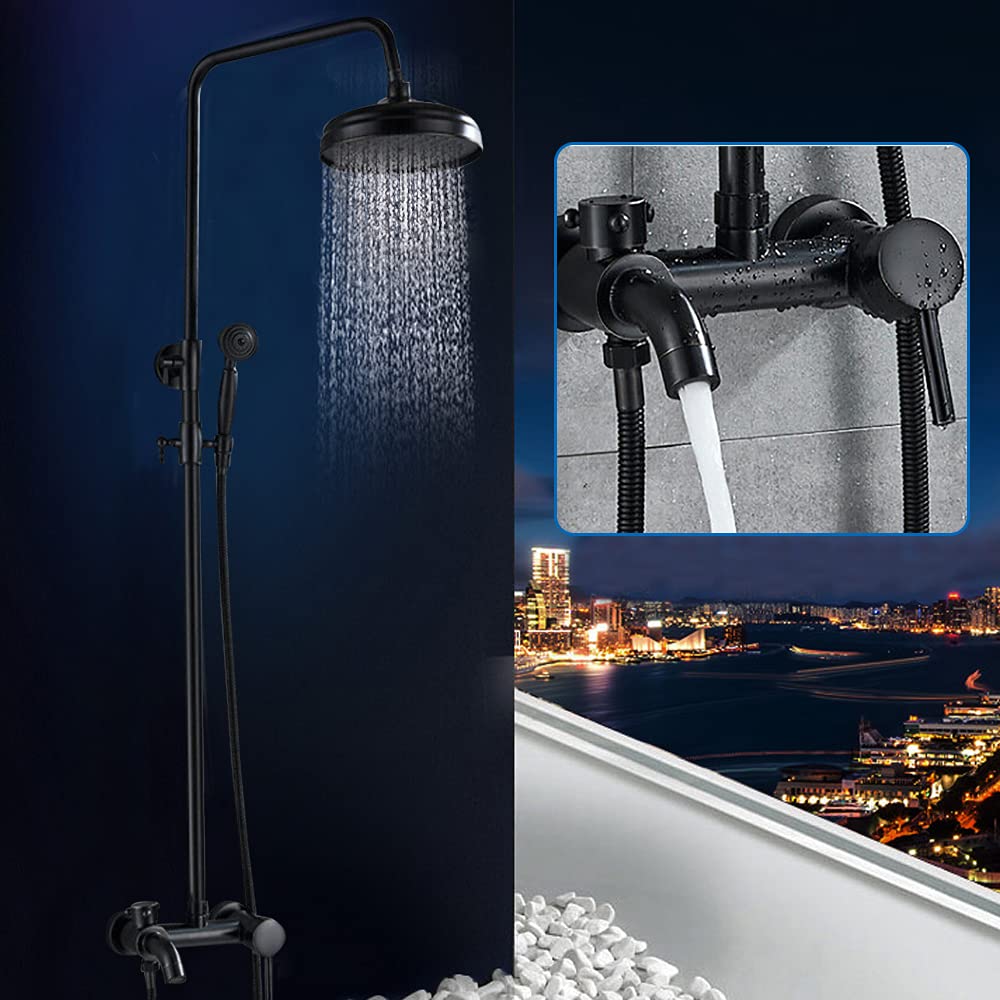 3 in 1 Duschsystem (Vintage Schwarz), Regenbrause Set, Regenbrause System, Duschzubehör, Dusche mit großer Regenbrause, Handbrause und Wasserhahn Dusche, Wasserhahn höhenverstellbar
