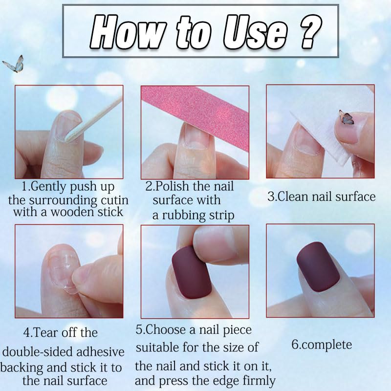 Miniatura 6 de DOCVOEOMH Uñas postizas largas a presión color azul ataúd blanco francés con diseño de diamantes de imitación, cobertura completa, acrílicas,