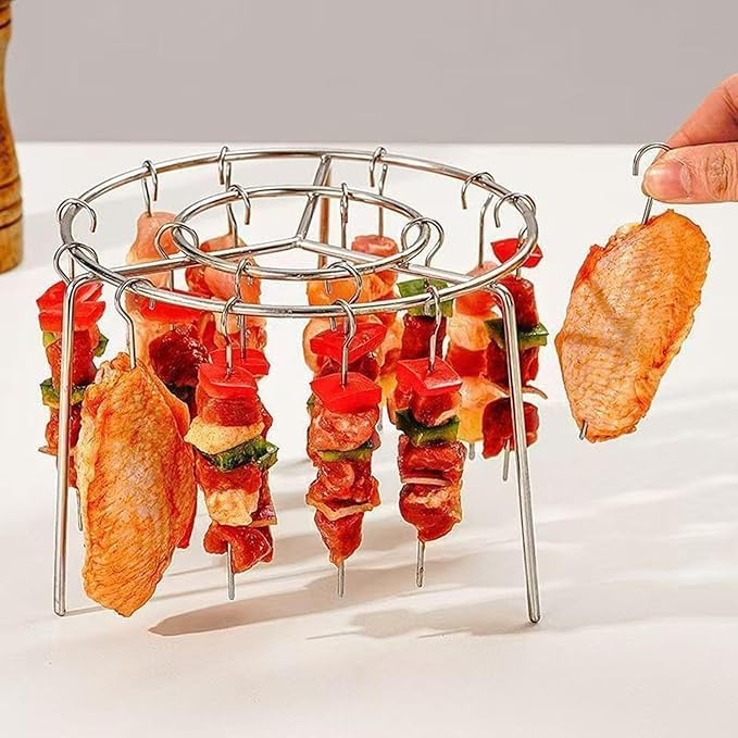 Air Fryer Accessories, 24 pcs Round Skewer Grill Stand, Hanging Stainless Steel Skewer Holder Compatible with Air Fryers and Convection Ovens.