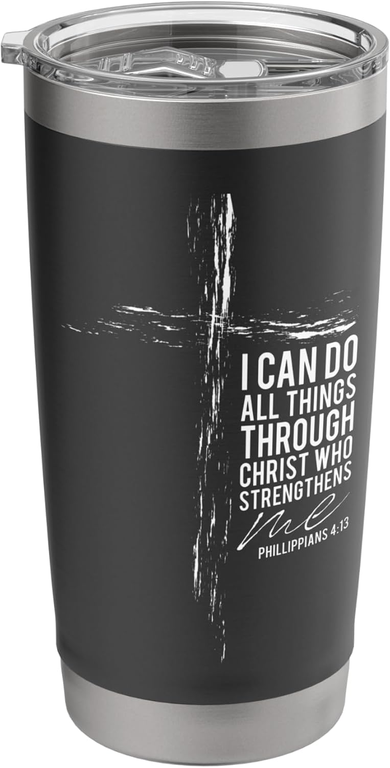 Christian Verse Philippians 4:13 Cross Coffee Tumbler 20 oz Stainless Steel Insulated Tumbler