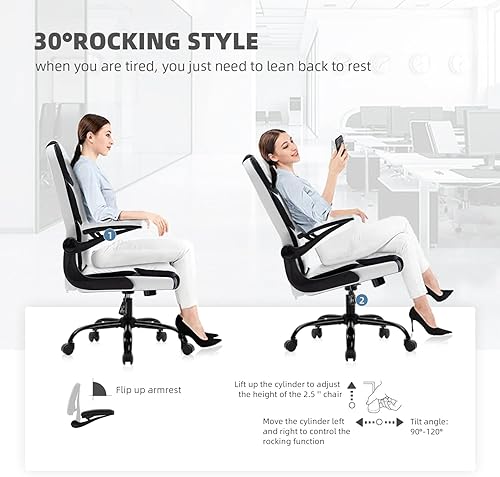 Miniatura 6 de SEATZONE Silla de escritorio de oficina en casa, silla de oficina ergonómica de respaldo alto, sillas de escritorio de soporte lumbar con ruedas y