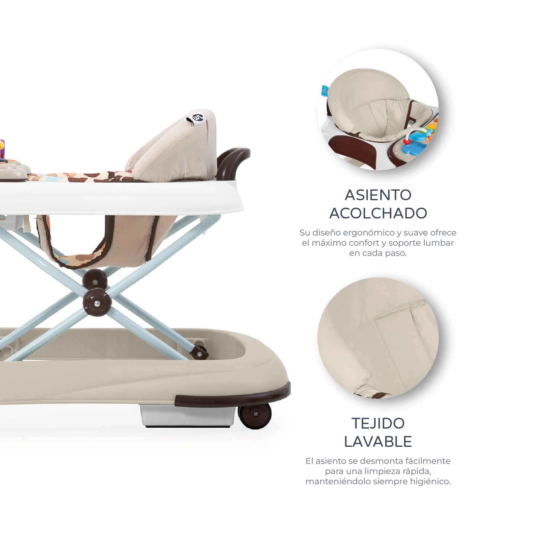 Ms - Andador Bebe con Base Antivuelco y Protector Marcos y puertas- Incluye Bandeja De Sonidos Y Juegos- Ruedas de silicona- Acabado en Mate