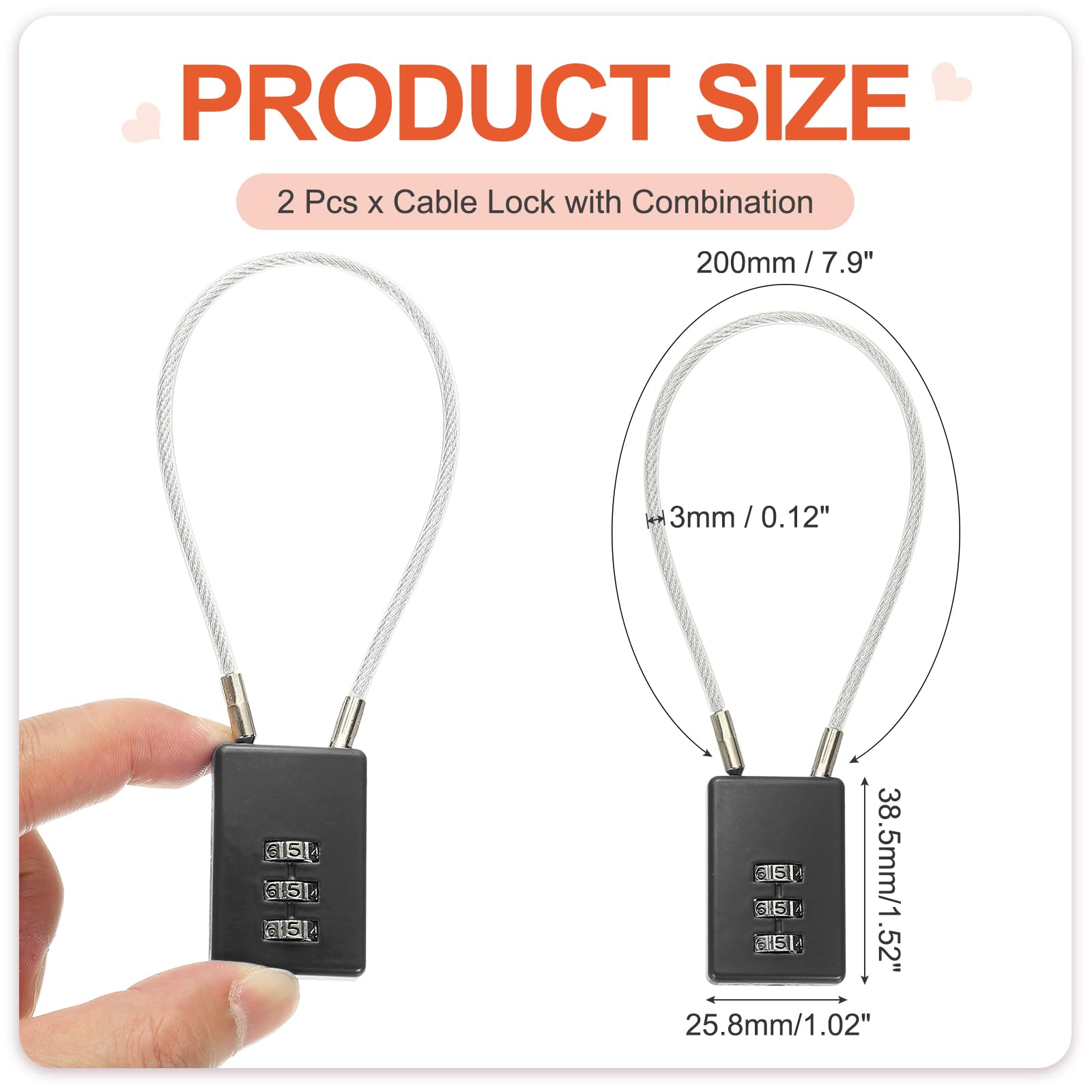 PATIKIL 3 Digit Cable Combination Lock - Image 2