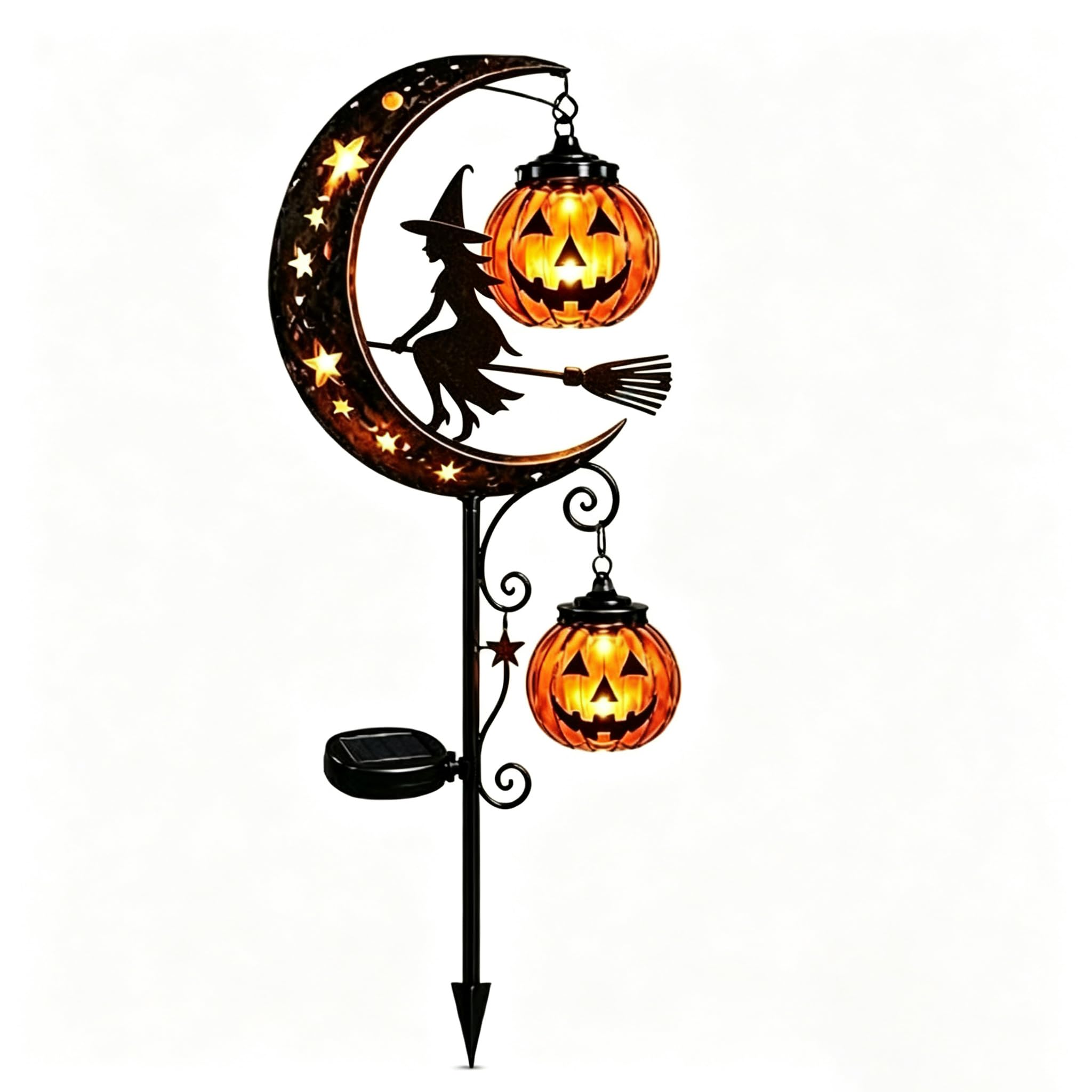 Solar Black Cat Pumpkin Metal Stake Light with Crackle Glass LED (F)