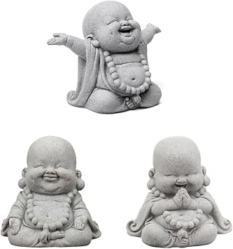 Kingzhuo 3Pcs Tiny Cute Baby Buddha Statue Monks Figurine Sandstone Baby Buddha Monk Statue and Figurines Miniature Buddha Figurine 3.2IN in Height