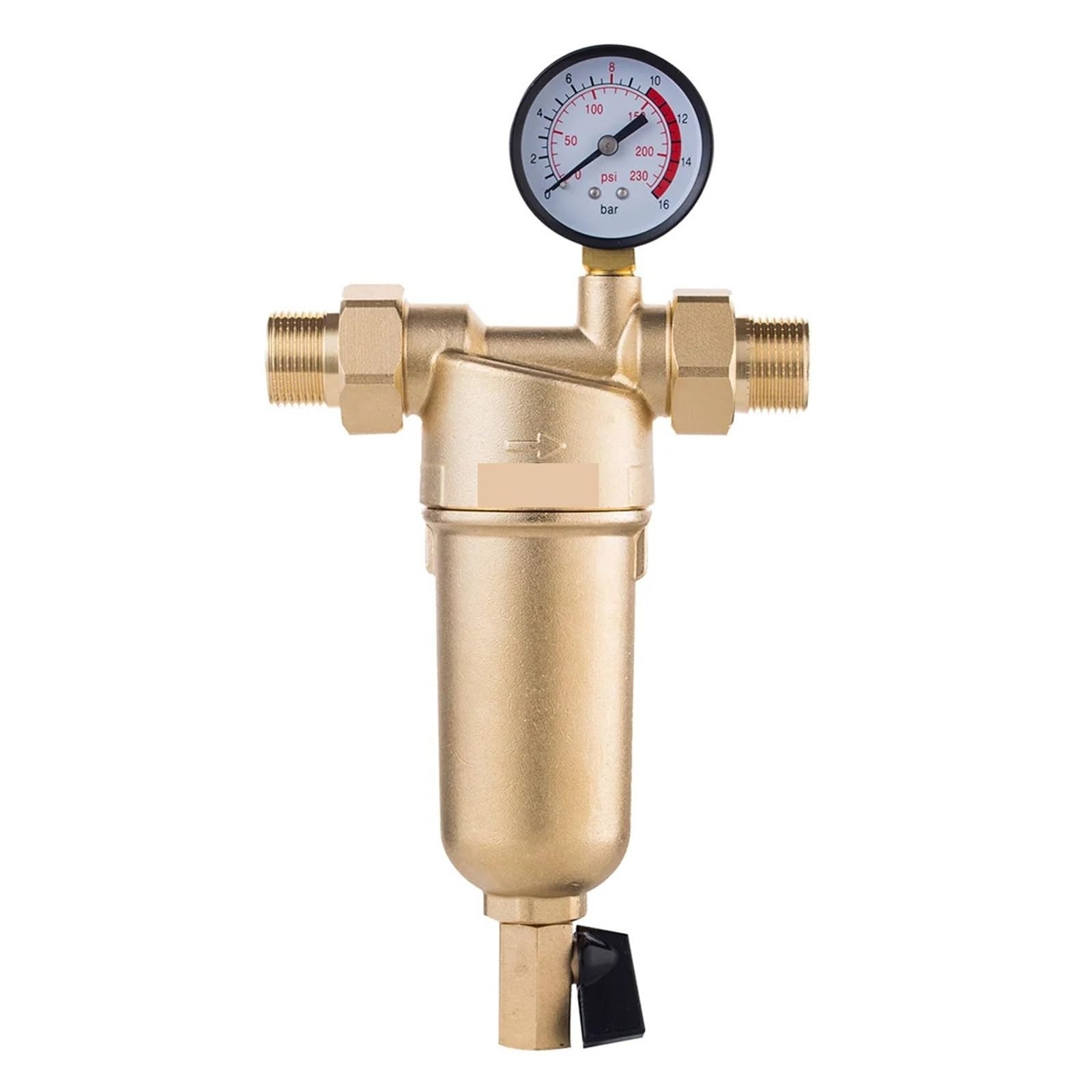 Syfon z powrotem Wstępny filtr gorącej wody Filtr cały mosiężny system oczyszczania siatka ze stali nierdzewnej Wstępny filtr z miernikiem Gorąca woda Filtruj wydajnie(Whole brass,0.75 inch)