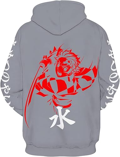 Miniatura 2 de COSHARO Sudadera con capucha de anime Tanjiro negra para hombre, Kimetsu no Yaiba, sudadera con capucha para niños, Kamado Tanjirou