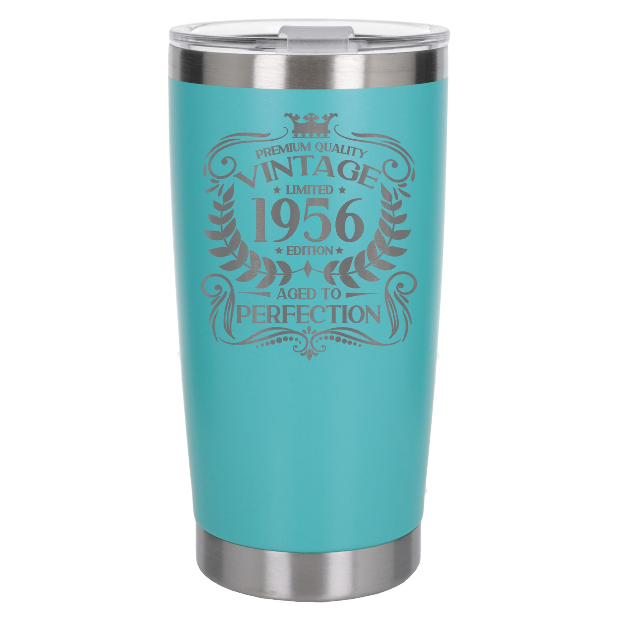 Always Looking Good 70th Birthday Gift Vintage 1956 Aged to Perfection Engraved Insulated Travel Mug Present for 70 Year Old Turquoise Thermal Coffee Flask Travel Mugs with Lids