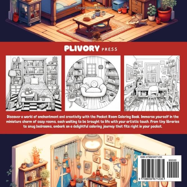 Pocket Room: Coloring Book Features Tiny, Cozy, Beautiful & Peaceful Rooms Illustrations for Relaxation and Stress Relieving: Art Lovers Gifts For Adults Teens Girls, Mini Home Colored Papers image 3
