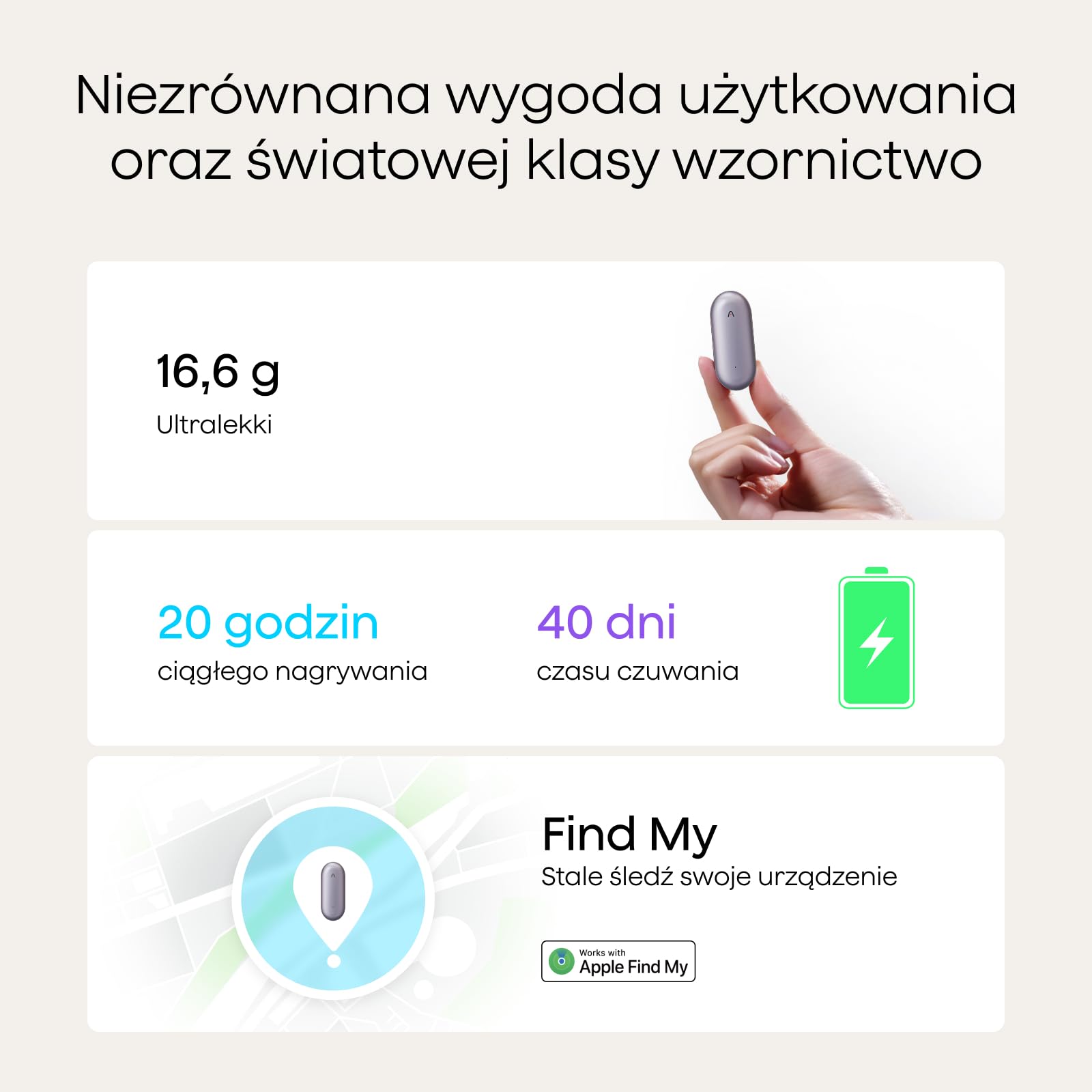 Plaud NotePin Dyktafon AI Wearable Transkrypcja i Podsumowania | Dyktafon AI, 2 Akcesoria, dla Profesjonalistów, Spotkania, Wywiady, Wykłady, Teams, 112 Języków, Find My