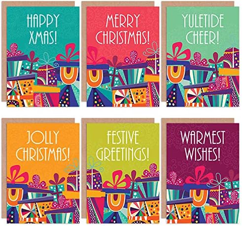 Wee Blue Coo Christmas Cards x6 Bright Retro Presents Set (6 Designs), Multicoloured, 17.5 x 12.5 cm
